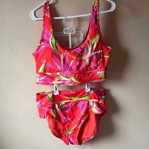 Old Navy Tropical Print Two-Piece Swim Set - Bright Red Floral
